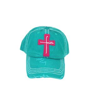 DISTRESSED TURQUOISE 'FAITH' CROSS CAP